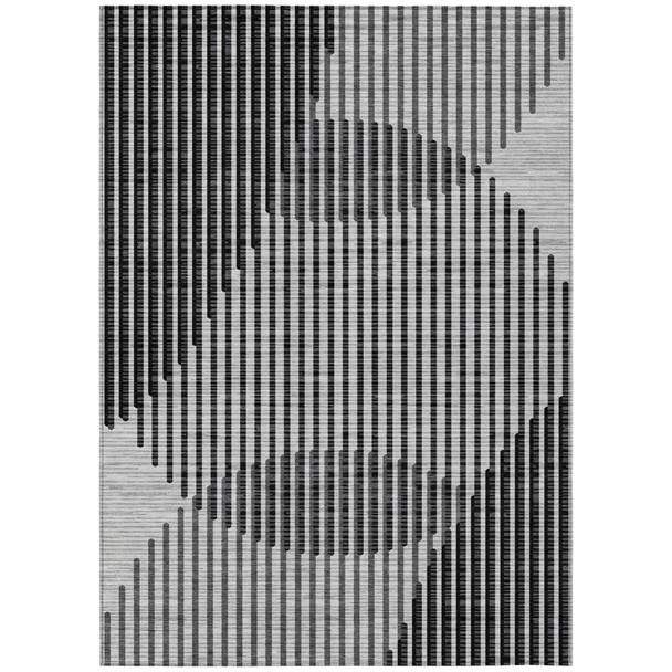 8' X 10' Gray And Black Geometric Washable Indoor Outdoor Area Rug