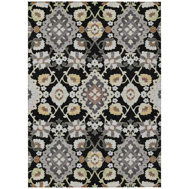 10' X 14' Black Gray And Brown Oriental Washable Indoor Outdoor Area Rug