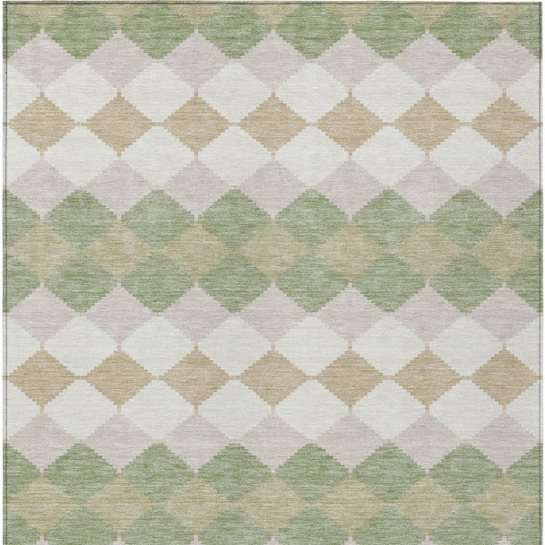 9' X 12' Artichoke Green Ivory And Beige Geometric Washable Indoor Outdoor Area Rug