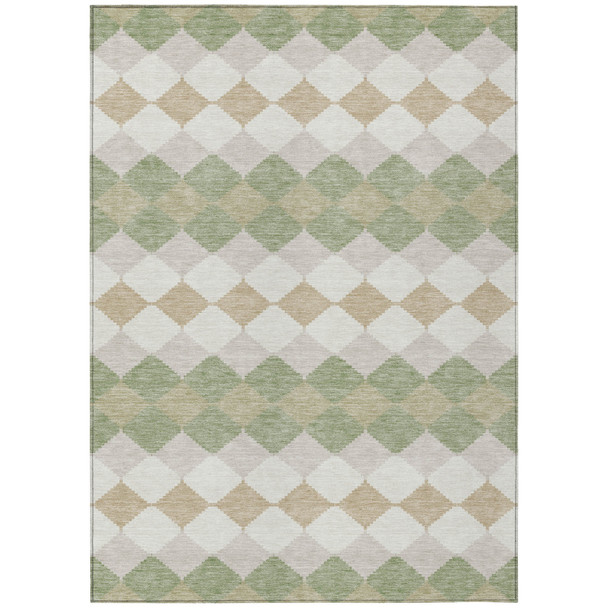 10' X 14' Artichoke Green Ivory And Beige Geometric Washable Indoor Outdoor Area Rug