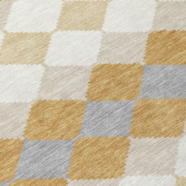 10' X 14' Gold Copper And Ivory Geometric Washable Indoor Outdoor Area Rug