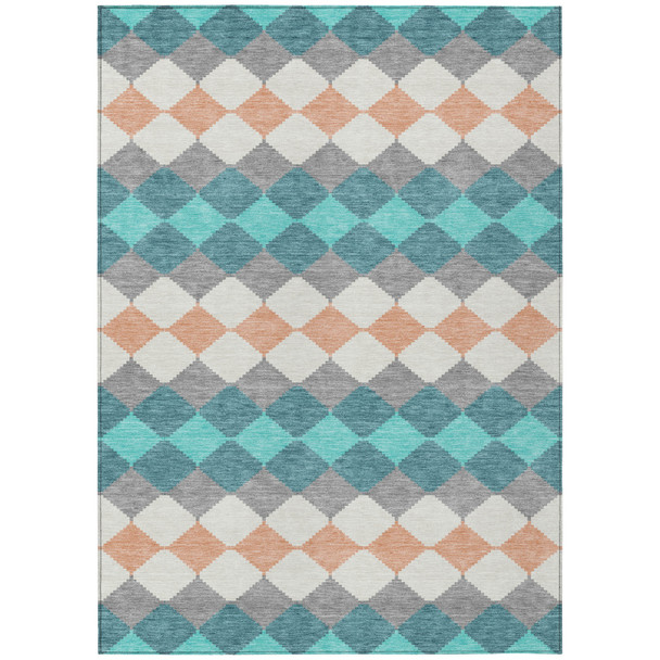 3' X 5' Teal Blue Gray And Copper Geometric Washable Indoor Outdoor Area Rug