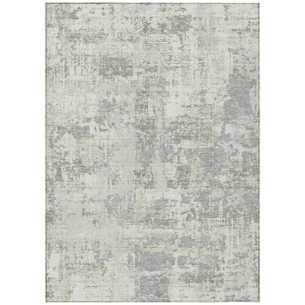 5' X 8' Ivory And Gray Abstract Washable Indoor Outdoor Area Rug