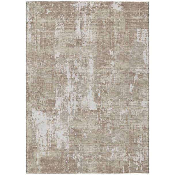 9' X 12' Taupe And Ivory Abstract Washable Indoor Outdoor Area Rug