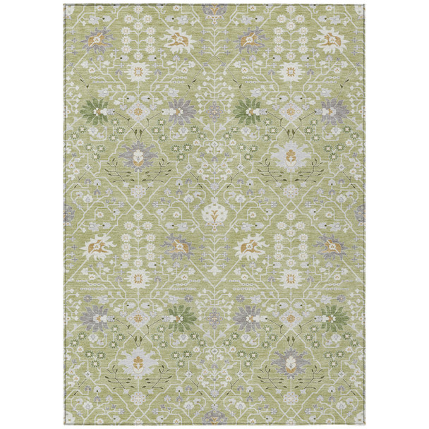 8' X 10' Artichoke Green Gray And Ivory Oriental Washable Indoor Outdoor Area Rug
