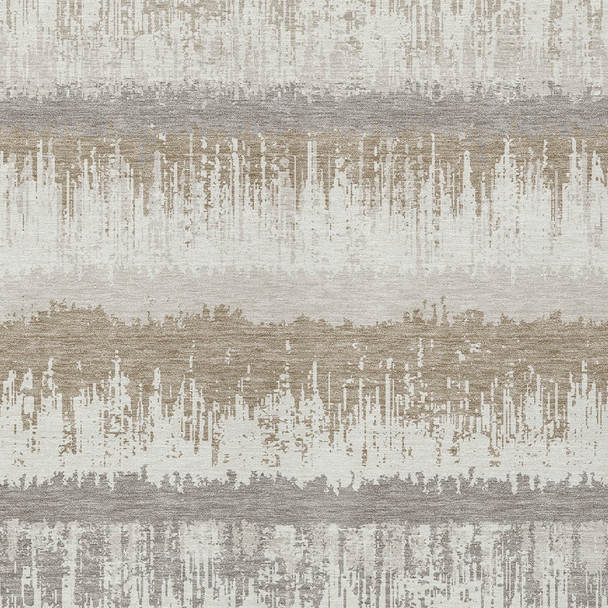 9' X 12' Ivory Gray And Beige Striped Washable Indoor Outdoor Area Rug