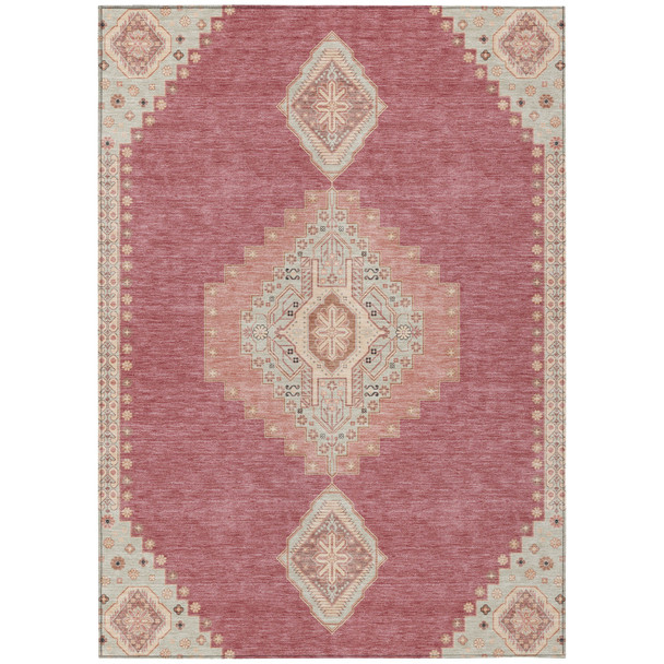 5' X 8' Blush Gray And Beige Oriental Washable Indoor Outdoor Area Rug