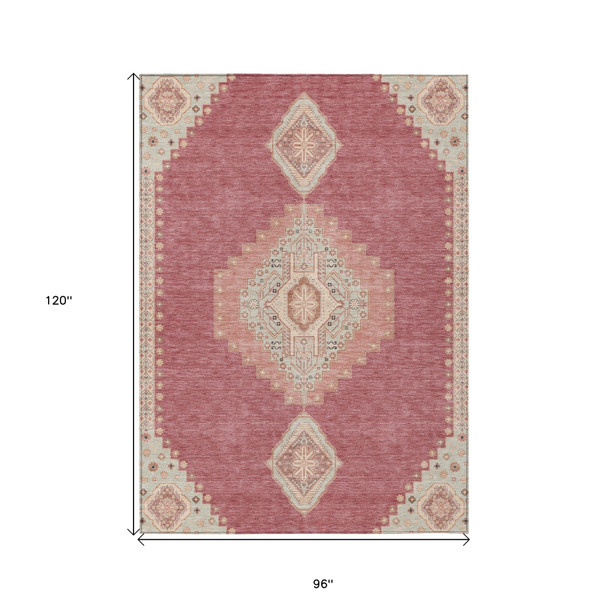 8' X 10' Blush Gray And Beige Oriental Washable Indoor Outdoor Area Rug