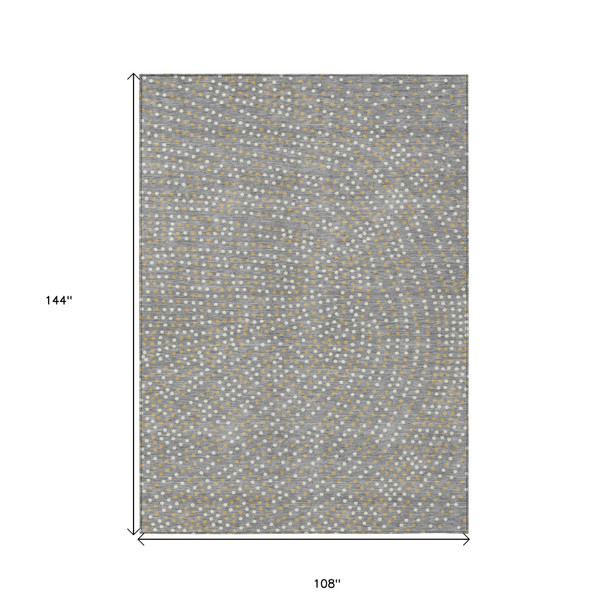 9' X 12' Gray Gold And Ivory Polka Dot Washable Indoor Outdoor Area Rug
