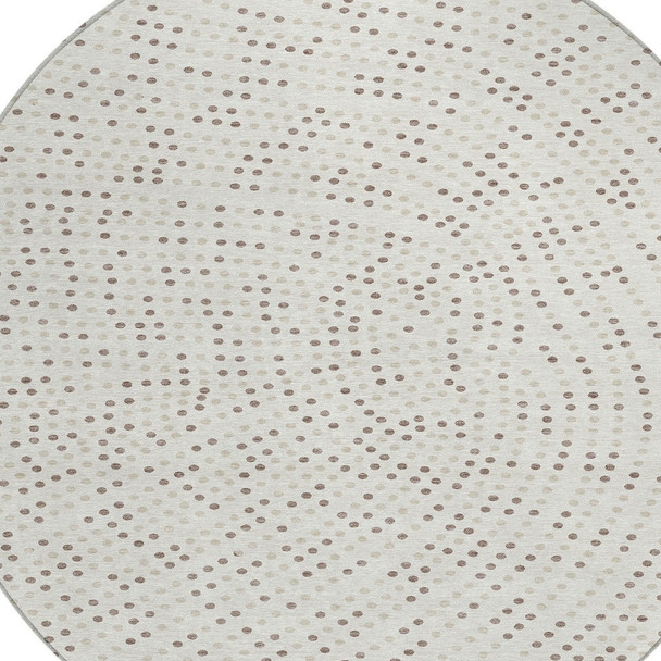 8' Ivory And Brown Round Polka Dot Washable Indoor Outdoor Area Rug