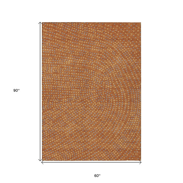 5' X 8' Brown Gray And Gold Polka Dot Washable Indoor Outdoor Area Rug