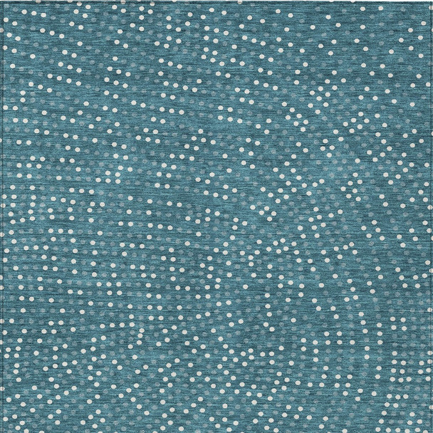 5' X 8' Teal Blue Gray And Ivory Polka Dot Washable Indoor Outdoor Area Rug