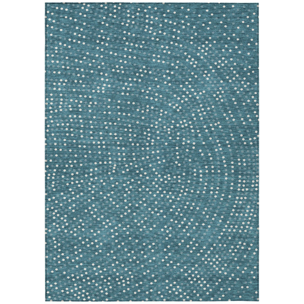 9' X 12' Teal Blue Gray And Ivory Polka Dot Washable Indoor Outdoor Area Rug