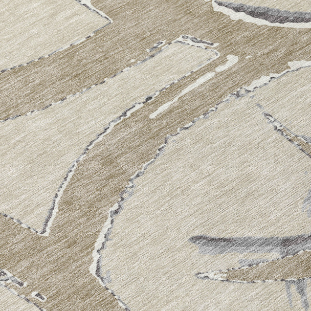 3' X 5' Beige Ivory And Gray Abstract Washable Indoor Outdoor Area Rug