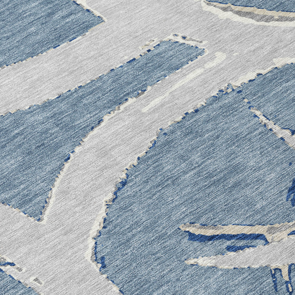 8' Gray Round Abstract Washable Indoor Outdoor Area Rug