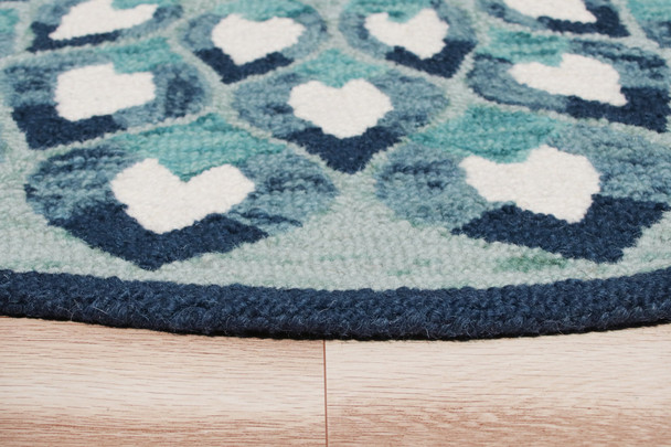 4' Round Blue and White Floral Feather Area Rug