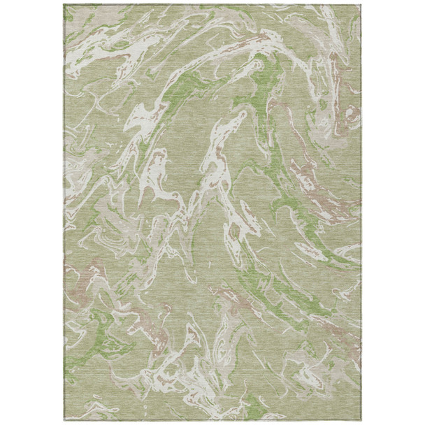 3' X 5' Artichoke Green And Ivory Abstract Washable Indoor Outdoor Area Rug
