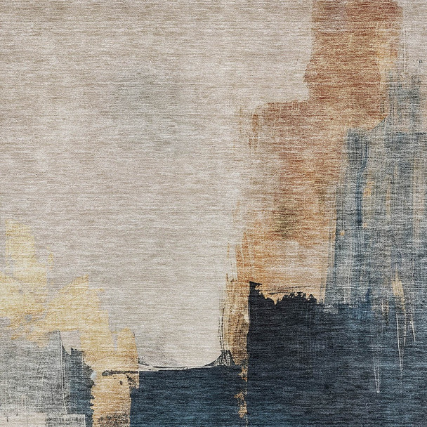 10' X 14' Taupe Black And Blue Abstract Washable Indoor Outdoor Area Rug