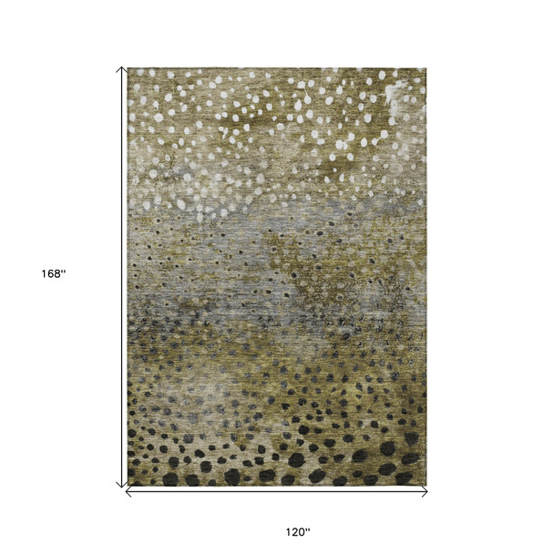 10' X 14' Brown Gray And Ivory Abstract Washable Indoor Outdoor Area Rug