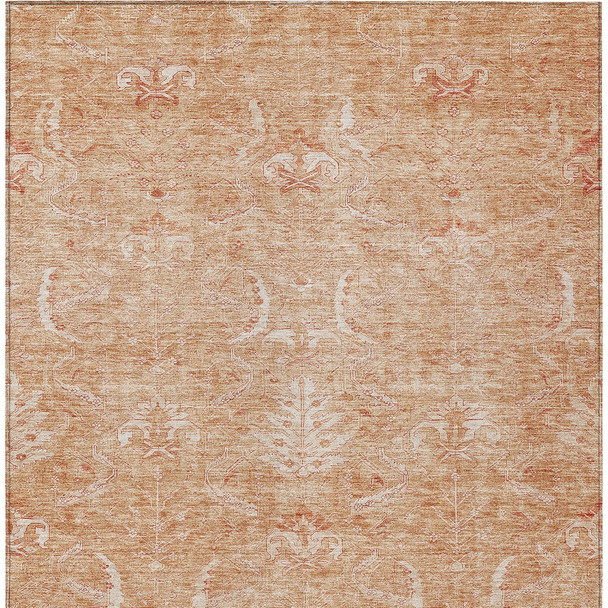8' X 10' Salmon And Terra Cotta Damask Washable Indoor Outdoor Area Rug