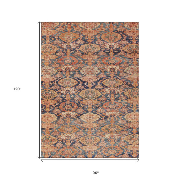 8' X 10' Terra Cotta And Charcoal Damask Washable Indoor Outdoor Area Rug