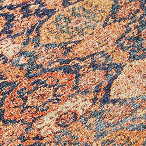 9' X 12' Terra Cotta And Charcoal Damask Washable Indoor Outdoor Area Rug