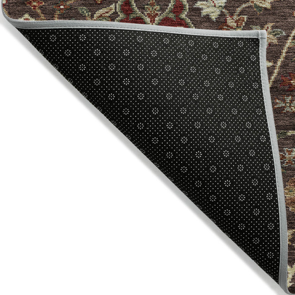 3' X 5' Chocolate Tan And Green Floral Washable Indoor Outdoor Area Rug