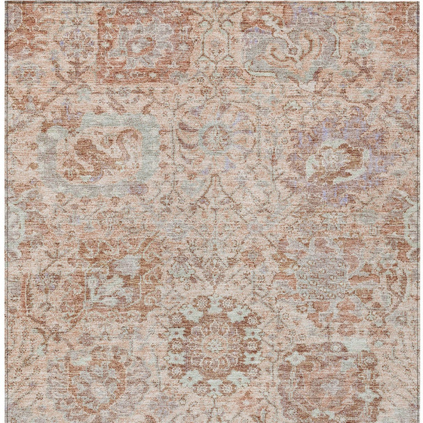 8' X 10' Coral And Gray Damask Washable Indoor Outdoor Area Rug