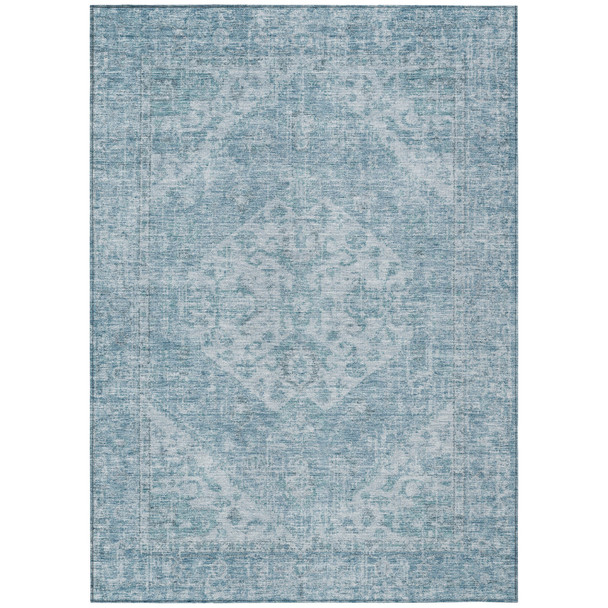 8' X 10' Sky Blue And Ivory Oriental Washable Indoor Outdoor Area Rug