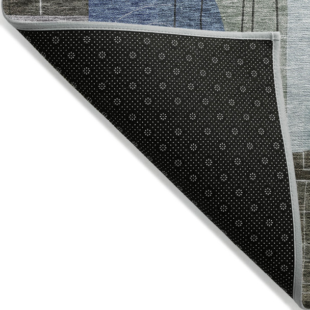 8' X 10' Blue Gray And Charcoal Abstract Washable Indoor Outdoor Area Rug