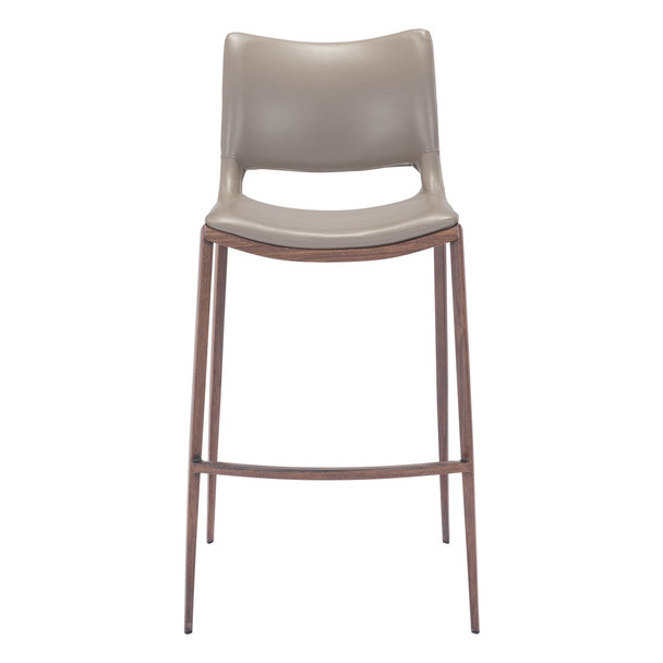 Set of Two 29" Gray and Brown Faux Leather and Steel Low Back Bar Height Bar Chairs