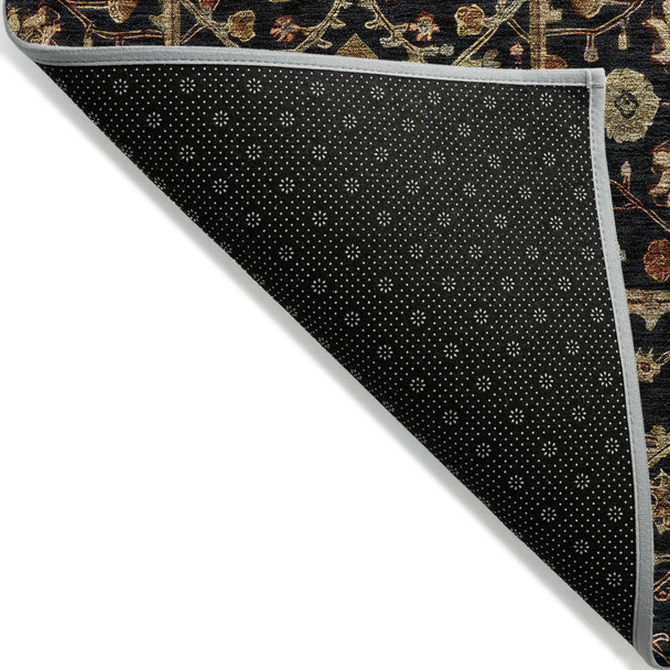 10' X 14' Black Brown And Red Floral Washable Indoor Outdoor Area Rug