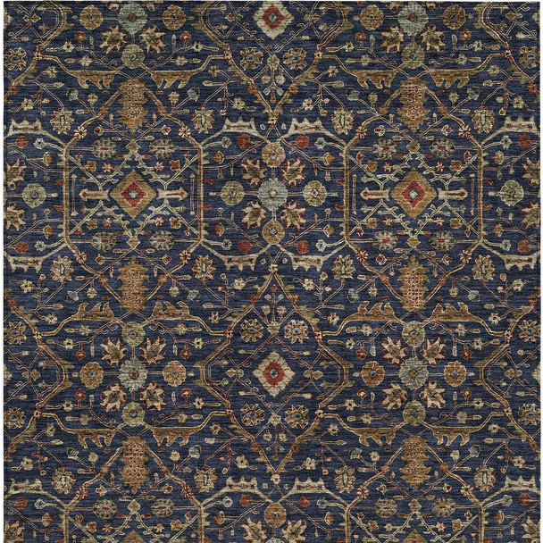 5' X 8' Navy Blue Brown And Red Floral Washable Indoor Outdoor Area Rug