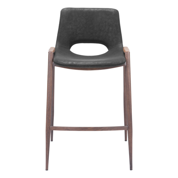 Set of Two 26" Black and Brown Faux Leather and Steel Low Back Counter Height Bar Chairs