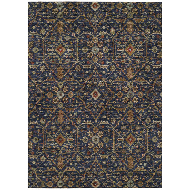 9' X 12' Navy Blue Brown And Red Floral Washable Indoor Outdoor Area Rug