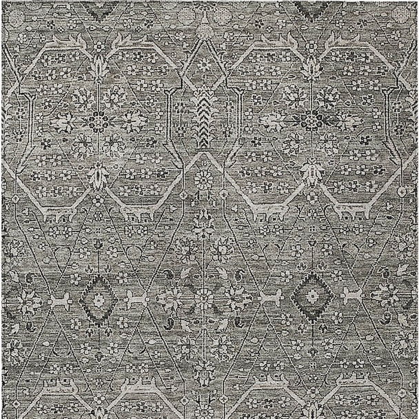 9' X 12' Pewter Floral Washable Indoor Outdoor Area Rug