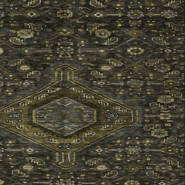 3' X 5' Charcoal Medallion Washable Indoor Outdoor Area Rug