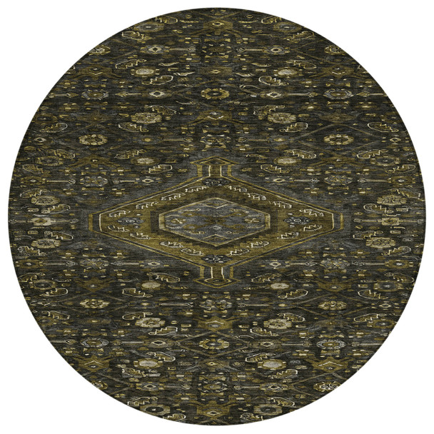 8' Charcoal Round Medallion Washable Indoor Outdoor Area Rug