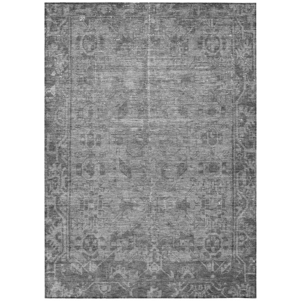 9' X 12' Gray Oriental Washable Indoor Outdoor Area Rug