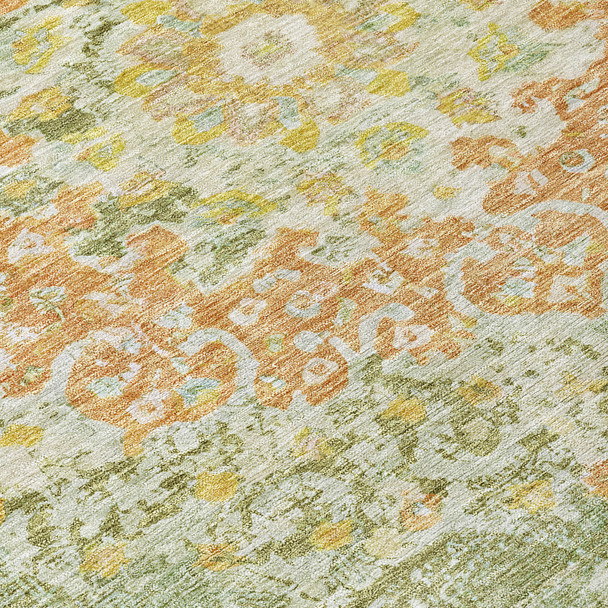 8' X 10' Artichoke Green Floral Medallion Washable Indoor Outdoor Area Rug