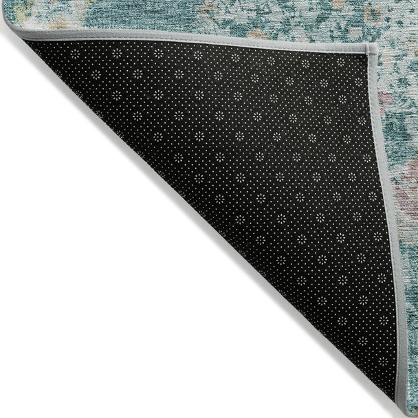 10' X 14' Teal Blue Floral Medallion Washable Indoor Outdoor Area Rug