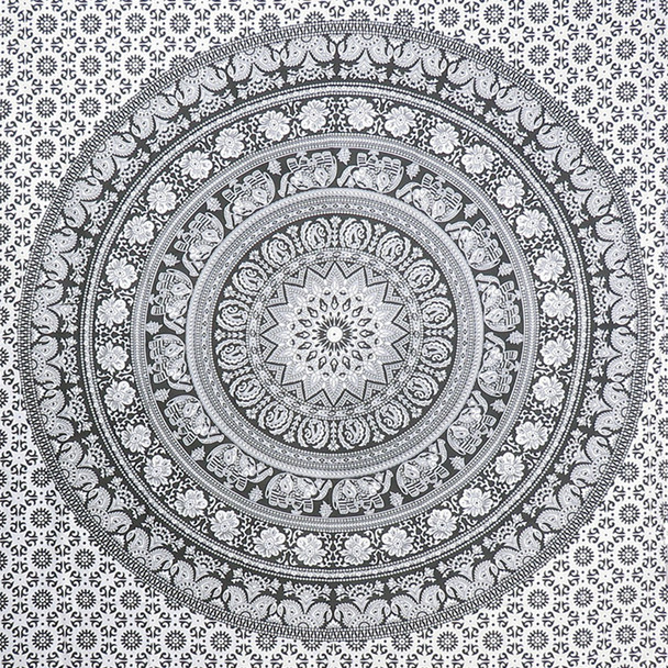 80" X 56" Black And White Mandala Cotton Hanging Tapestry