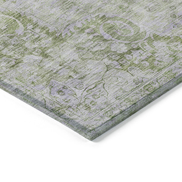 8' X 10' Olive Green Floral Medallion Washable Indoor Outdoor Area Rug