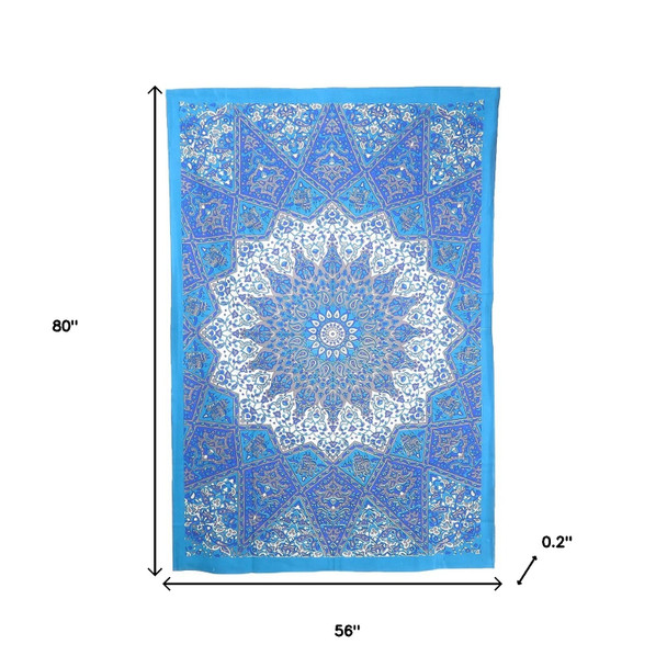 80" X 56" Royal Blue Mandala Cotton Hanging Tapestry