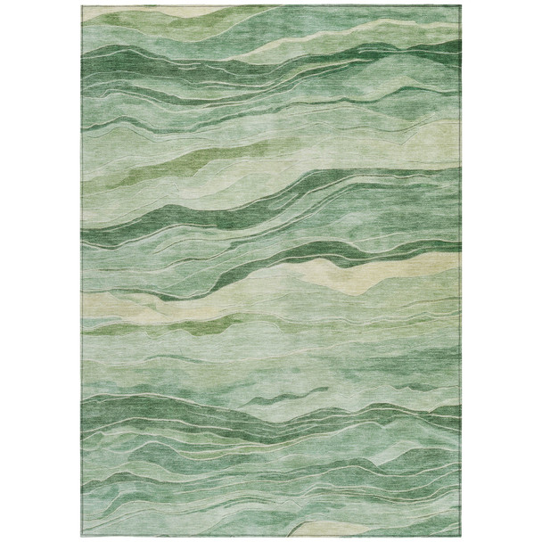 10' X 14' Green Striped Washable Indoor Outdoor Area Rug