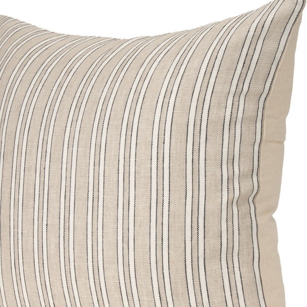 22" Beige And Black Striped Cotton Blend Throw Pillow Cover with Texture