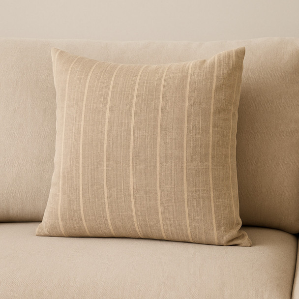 22" Beige And Gray Plaid Cotton Blend Throw Pillow Cover with Texture