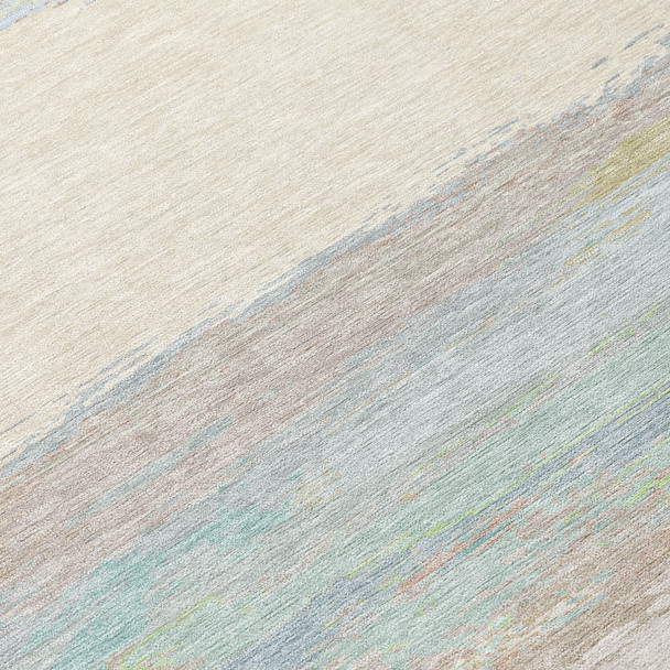 3' X 5' Ivory Abstract Washable Indoor Outdoor Area Rug