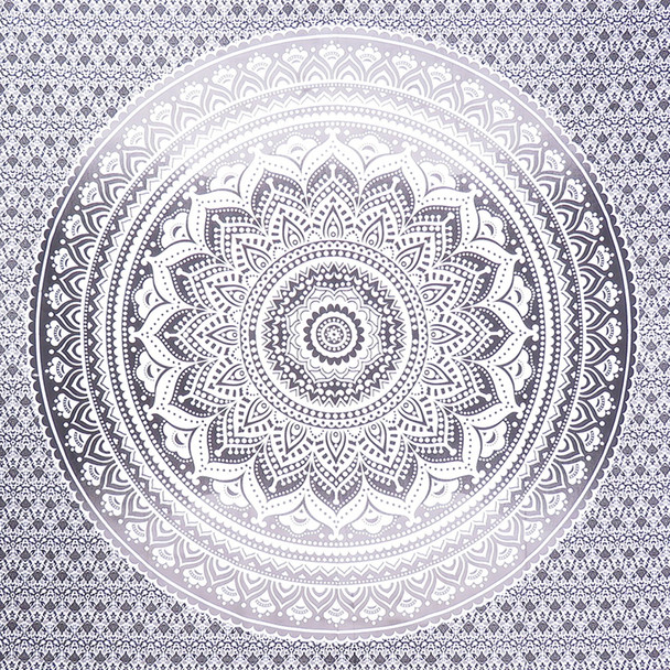92" X 84" Gray And White Mandala Cotton Hanging Tapestry