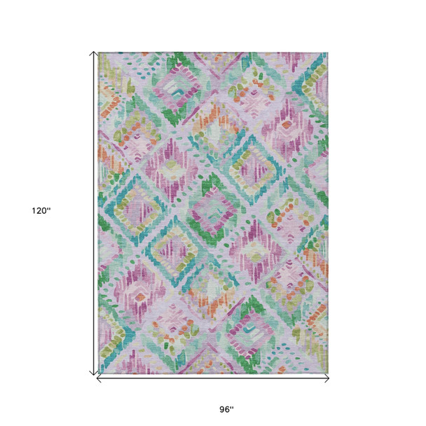 8' X 10' Lavender And Purple Geometric Washable Indoor Outdoor Area Rug